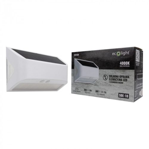 Fehér napelemes homlokzati lámpa mozgásérzékelővel 6W 600lm