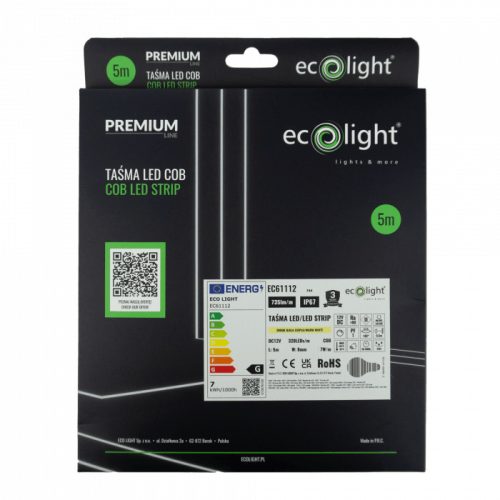 Eco Light kültéri COB LED szalag 12V 7W/m 3000K 735lm/m 320LED IP67 CRI90
