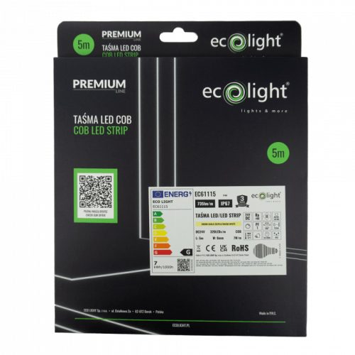 Eco Light kültéri COB LED szalag 24V 7W/m 3000K 735lm/m 320LED IP67 CRI90