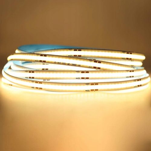 Erős Prémium COB LED Szalag (12W/m, 1320lm, 480LED/m, 12V) – Pontmentes Meleg Fehér (3000K)