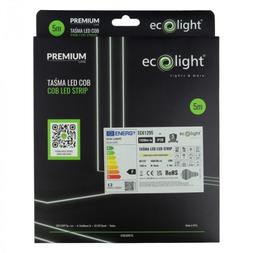 Erős Prémium COB LED Szalag (12W/m, 1320lm, 480LED/m, 12V) – Pontmentes Meleg Fehér (3000K)