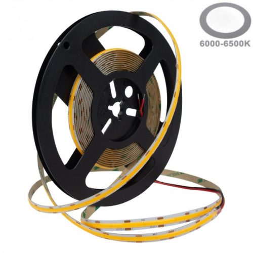 Nagy fényerejű, 12W/m teljesítményű, hideg fehér (6000K) COB LED szalag pontmentes fénnyel