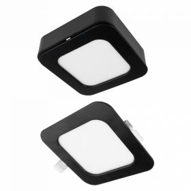 6W univerzális LED lámpa, a csomagban lévő szerelékekkel süllyesztett és falon kívüli szereléshez, négyzet, fekete