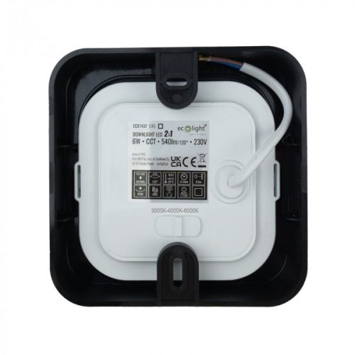 6W univerzális LED lámpa, a csomagban lévő szerelékekkel süllyesztett és falon kívüli szereléshez, négyzet, fekete