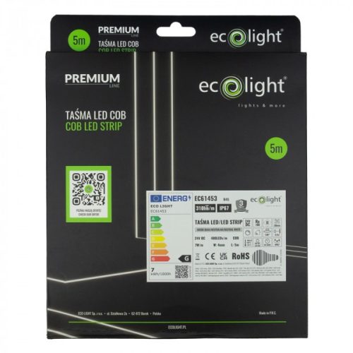 Vízálló (IP67), homogén, természetes fehér fényű COB Neon Flex LED szalag