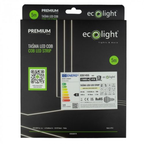 Prémium minőségű, 24V-os COB LED szalag 3000K meleg fehér fénnyel, 1750 lumen/méter fényerővel és pontmentes világítással