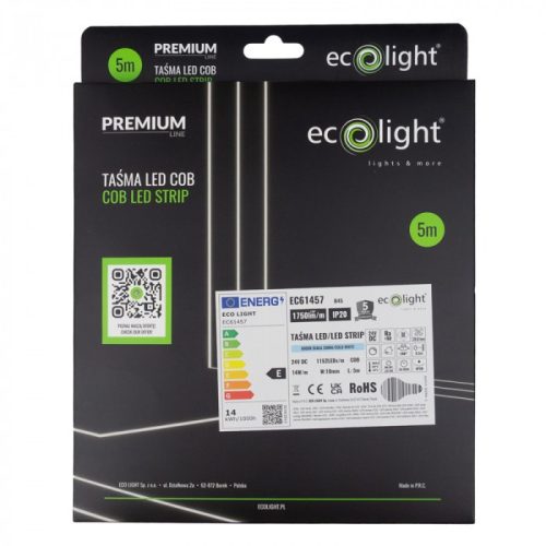 Prémium minőségű, 24V-os COB LED szalag 6000K hideg fehér fénnyel, 1750 lumen/méter fényerővel és pontmentes világítással