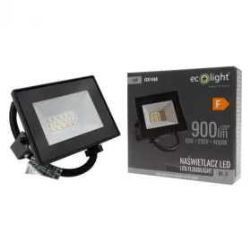Fekete Ecolight 10W-os kültéri LED reflektor szenzor nélküli, kapcsolós kivitelben, természetes fehér fénnyel