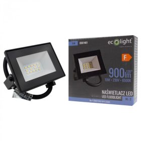 Fekete Ecolight 10W-os kültéri LED reflektor szenzor nélküli, kapcsolós kivitelben, hideg fehér fénnyel