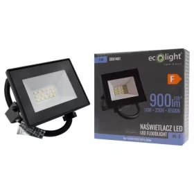 Fekete Ecolight 10W-os kültéri LED reflektor szenzor nélküli, kapcsolós kivitelben, hideg fehér fénnyel
