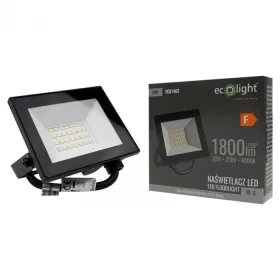 Fekete Ecolight 20W-os kültéri LED reflektor szenzor nélküli, kapcsolós kivitelben, természetes fehér fénnyel