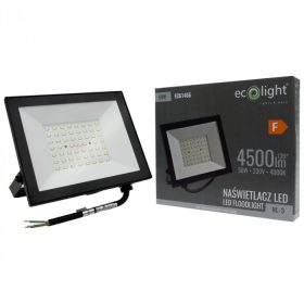 Nagy teljesítményű fekete Ecolight 50W kültéri LED reflektor szenzor nélküli kivitelben, természetes fehér színben