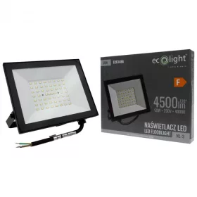 Nagy teljesítményű fekete Ecolight 50W kültéri LED reflektor szenzor nélküli kivitelben, természetes fehér színben