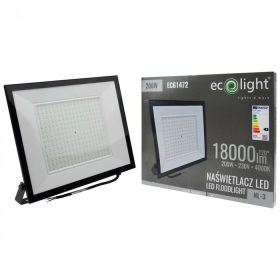 Nagy teljesítményű fekete Ecolight 200W kültéri LED reflektor szenzor nélküli kivitelben, természetes fehér színben