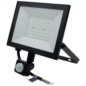 Fekete színű Ecolight 50W-os kültéri mozgásérzékelős LED reflektor, Hideg fehér