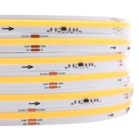 24V-os Prémium COB Digitális LED szalag 3000K meleg fehér fénnyel, ami pontmentes futófény effekteket hoz létre