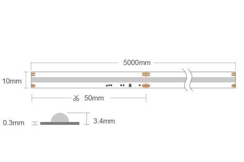 24V-os Prémium COB Digitális LED szalag 3000K meleg fehér fénnyel, ami pontmentes futófény effekteket hoz létre