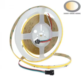 Prémium COB Digital CCT LED szalag, ami pontmentes, dinamikusan mozgó és szabályozható színhőmérsékletű fehér fényt ad.