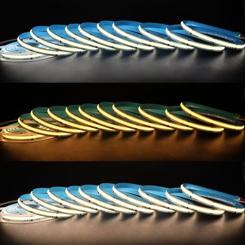 Prémium COB Digital CCT LED szalag, ami pontmentes, dinamikusan mozgó és szabályozható színhőmérsékletű fehér fényt ad.