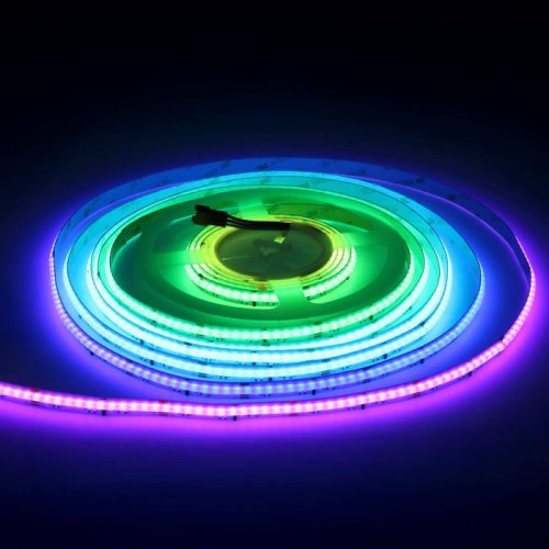 Prémium COB Digitális RGB LED szalag, erős fénnyel, ami pontmentes futófény és szivárvány effekteket hoz létre
