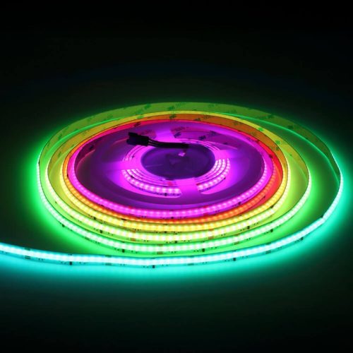 Prémium COB Digitális RGB LED szalag, erős fénnyel, ami pontmentes futófény és szivárvány effekteket hoz létre