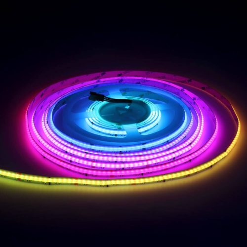 Prémium COB Digitális RGB LED szalag, erős fénnyel, ami pontmentes futófény és szivárvány effekteket hoz létre