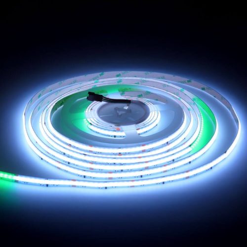 Prémium COB Digitális RGB LED szalag, erős fénnyel, ami pontmentes futófény és szivárvány effekteket hoz létre