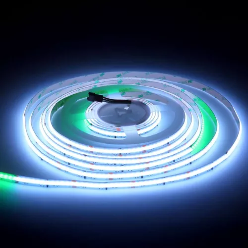 Prémium COB Digitális RGB LED szalag, erős fénnyel, ami pontmentes futófény és szivárvány effekteket hoz létre