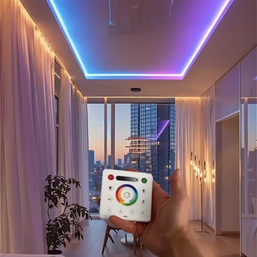 Modern, 4-zónás fali vezérlőpanel és RF távirányító digitális RGB LED szalagokhoz
