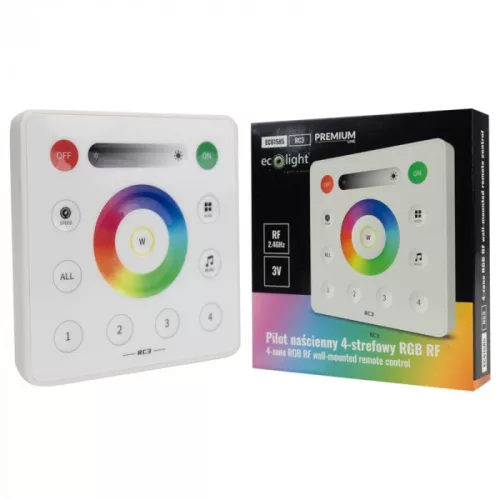 Modern, 4-zónás fali vezérlőpanel és RF távirányító digitális RGB LED szalagokhoz