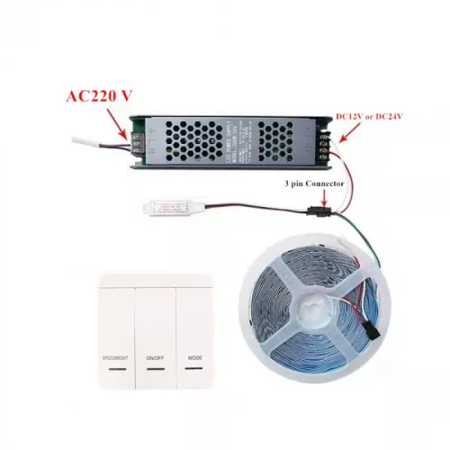 Fali kivitelű RF és Bluetooth vezérlésű digitális LED vezérlő szett egyszínű, címezhető LED szalagokhoz