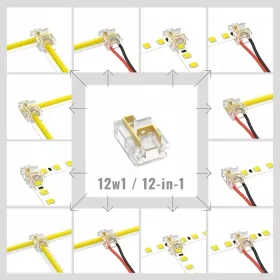 12 az 1-ben univerzális forrasztás nélküli csatlakozó COB és SMD LED szalagok egyenes, sarok és T-alakú toldásához