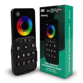 Elegáns fekete 4 zónás okos távirányító érintésérzékeny színkörrel All-in-One LED vezérlőkhöz