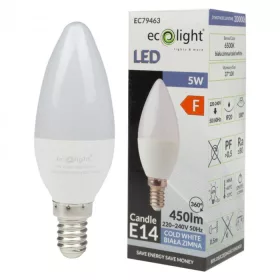 LED gyertya izzó E14 5W 450lm 6500K-Eco Light