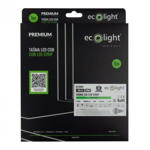 Zöld COB LED szalag 12V 9W/m 480LED/m IP20