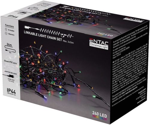 Sorolható Karácsonyi Füzér Kültérre 240 LED 24 méter MultiColor Adapterrel