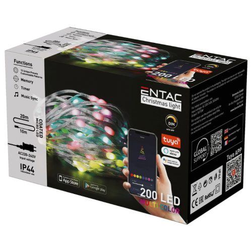 Smart Karácsonyi Fényfüzér 20m 200 LED MultiColor IP44