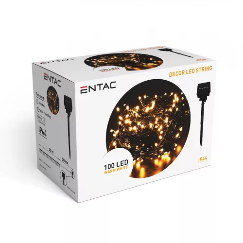 Napelemes kerti füzér 10 méter 100 LED IP44 Meleg fehér