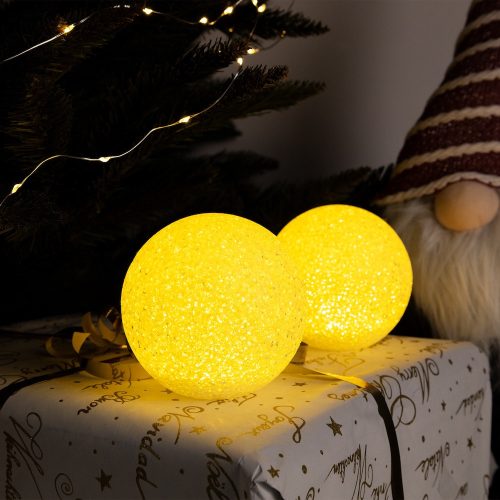 Karácsonyi asztal dekoráció világító gömb Meleg fehér 10 cm