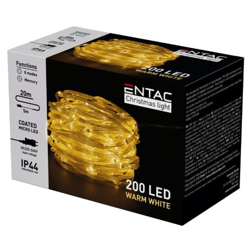 Karácsonyi Füzér Kültérre 20m 200 PVC Bevonatú Micro LED Meleg Fehér