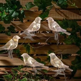   Madár alakú napelemes lámpa füzér 1.5m vezeték 5db madár