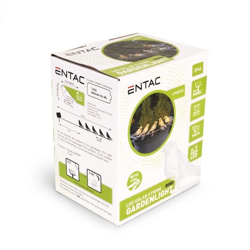 Madár alakú napelemes lámpa füzér 1.5m vezeték 5db madár