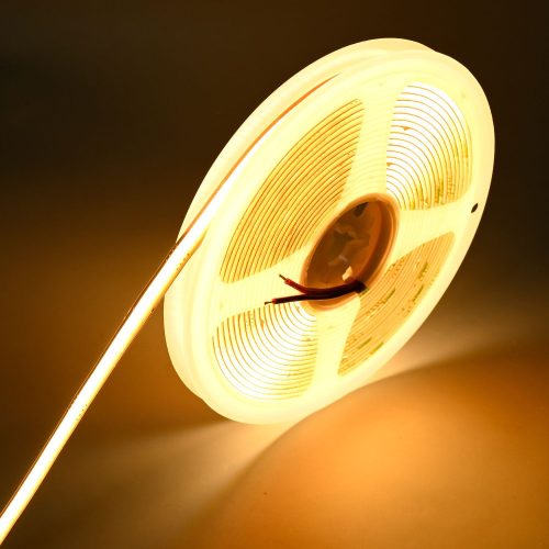 Bárhol vágható, egybefüggő fényvonalat adó COB LED szalag meleg fehér fénnyel