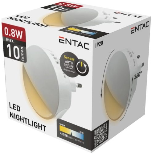 Konnektorba dugható éjjeli fény alkonykapcsolóval 0.8W Természetes fehér