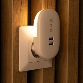   Konnektorba dugható éjjeli fény fényerőszabályzással és USB csatlakozóval 1,5W Meleg fehér