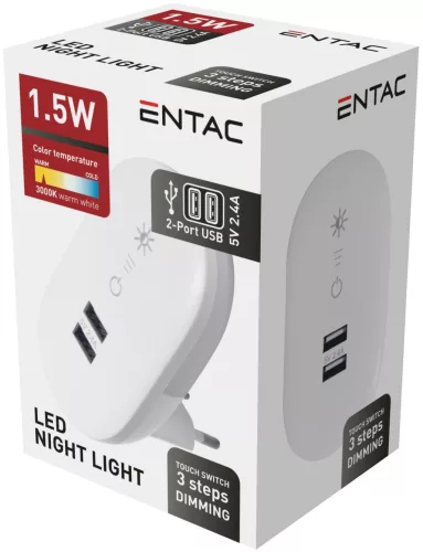 Konnektorba dugható éjjeli fény fényerőszabályzással és USB csatlakozóval 1,5W Meleg fehér
