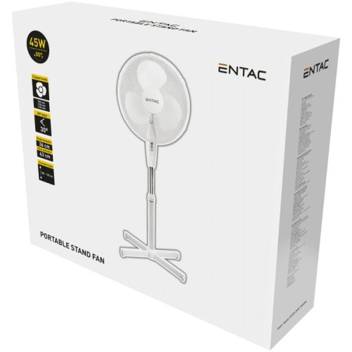 Entac Álló Ventilátor 40cm/122cm – Állítható Magasságú Szobai Hűsítő