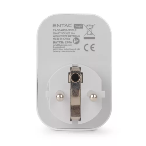 Fehér Smart Wi-Fi és Bluetooth okos konnektor adapter USB-A és modern USB-C gyorstöltő portokkal