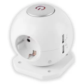   Entac Gömb Elosztó 3 Foglalattal 2×2.1A USB-vel kapcsolóval 1.5m 3G1.5