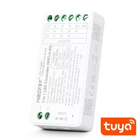 MiLight FUT037W+ 3in1 univerzális LED szalag vezérlő RGB, RGBW és RGB+CCT szalagokhoz, RF és WiFi/Tuya/Mesh okostelefonos vezérléssel, 12-24V, 12A.